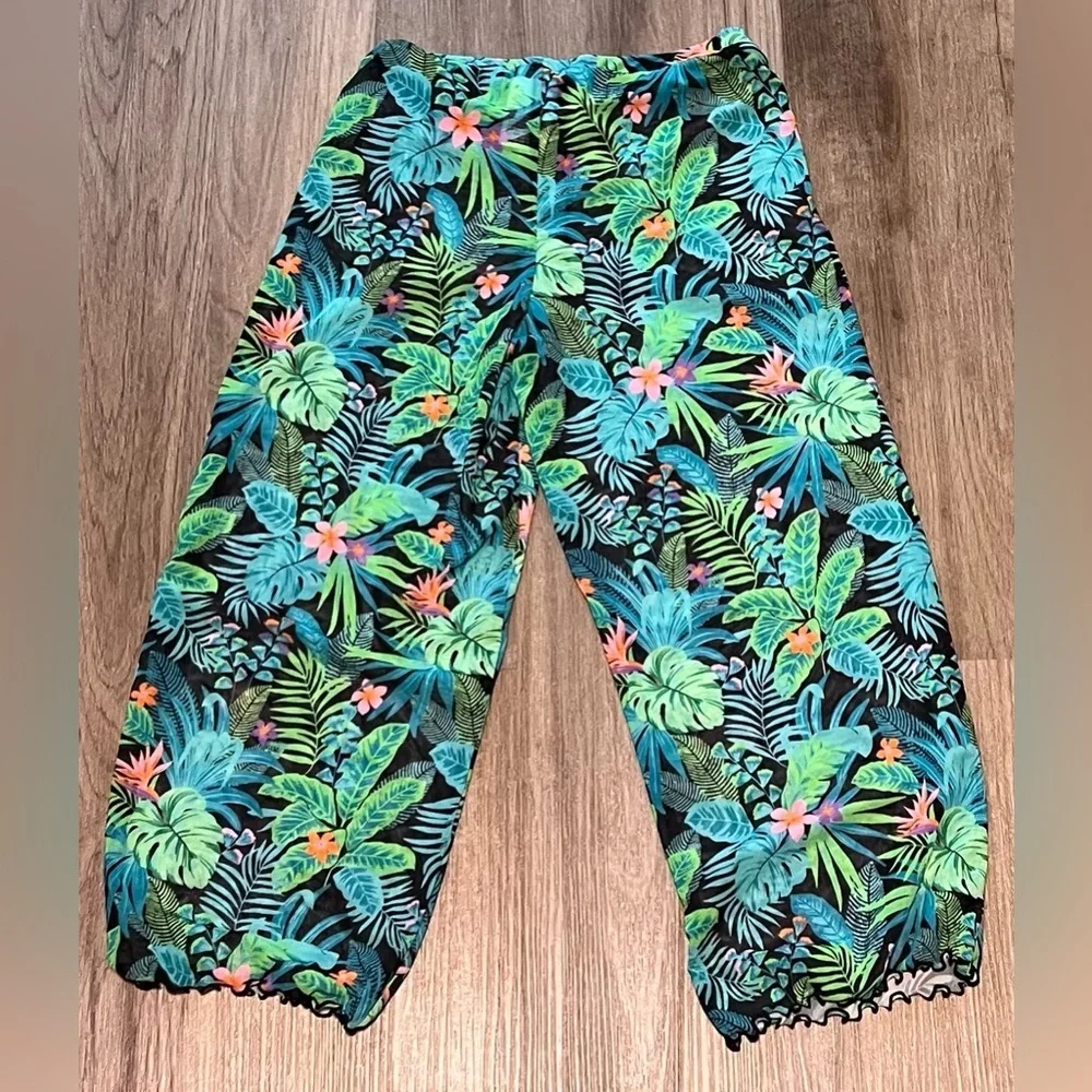 Girls Art Class Botanical Design 2 Piece Bathing Suit With Sheer Cover-up Pants